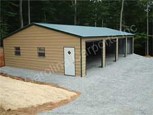 Vertical Roof Style Triple Wide with four 9 x 8 Garage Doors on Side